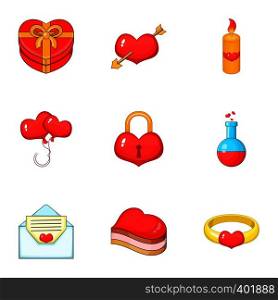 Valentine Day icons set. Cartoon illustration of 9 Valentine Day vector icons for web. Valentine Day icons set, cartoon style