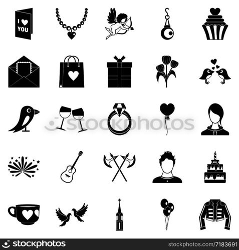 Valentine day icons set. Simple set of 25 valentine day vector icons for web isolated on white background. Valentine day icons set, simple style