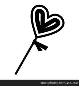 Valentine Day lollipop simple icon. Sweet in the shape of a heart. Valentine Day lollipop simple icon