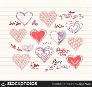 valentine day Love hearts doodle set