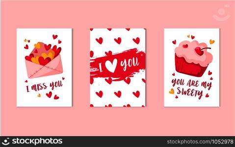 Valentine day postcard set - cartoon characters and text
