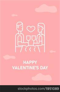 Valentine day postcard with linear glyph icon. Romantic relationships. Greeting card with decorative vector design. Simple style poster with creative lineart illustration. Flyer with holiday wish. Valentine day postcard with linear glyph icon