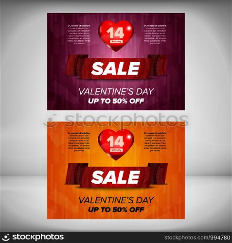 Valentine day sale banner - Women day discount flayer concept with heart. Valentine day sale banner