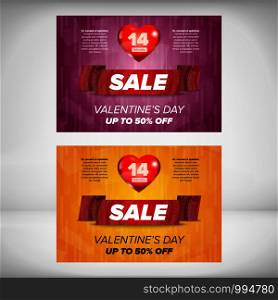 Valentine day sale banner - Women day discount flayer concept with heart. Valentine day sale banner