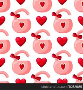Valentine Day seamless pattern - cartoon pink lock with bow and heart, holiday romantic mood, vector background, texture for wrapping, textile, fabric print. Cute cartoon valentines day