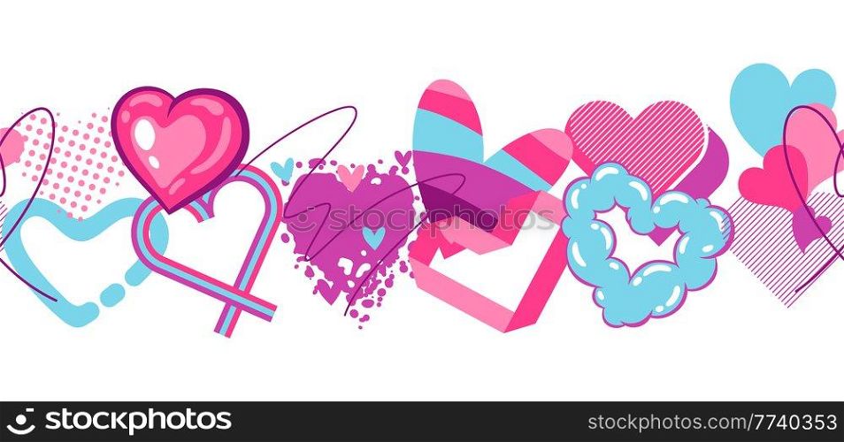 Valentine Day seamless pattern with various hearts. Romantic abstract background.. Valentine Day seamless pattern with various hearts. Romantic background.
