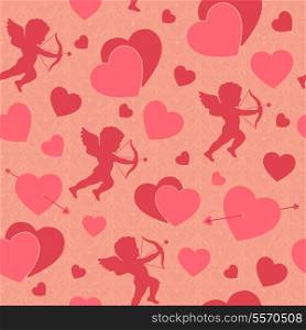 Valentine day seamless romantic pattern background with cupids hearts and arrows vector illustration
