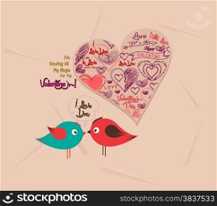 valentine day with heart and couple bird