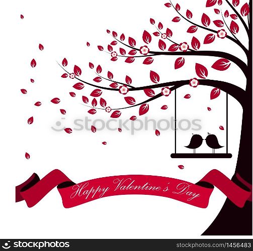 Valentine day with tree autumn and pink ribbon on isolated background.vector
