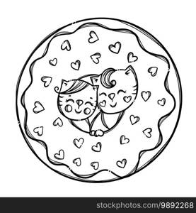 VALENTINE DOUGHNUT Sweet Cats Holiday Vector Illustration Set