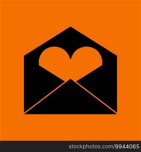 Valentine Envelop With Heart Icon. Black on Orange Background. Vector Illustration.