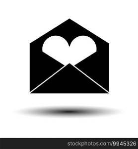 Valentine Envelop With Heart Icon. Black on White Background With Shadow. Vector Illustration.