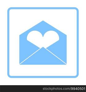 Valentine Envelop With Heart Icon. Blue Frame Design. Vector Illustration.