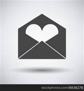 Valentine Envelop With Heart Icon. Dark Gray on Gray Background With Round Shadow. Vector Illustration.