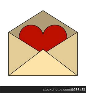 Valentine Envelop With Heart Icon. Editable Outline With Color Fill Design. Vector Illustration.