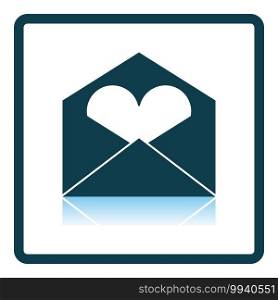 Valentine Envelop With Heart Icon. Square Shadow Reflection Design. Vector Illustration.