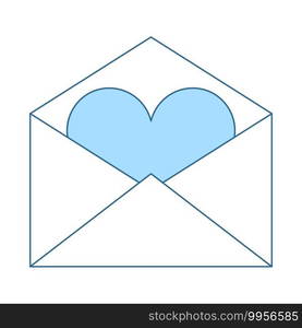 Valentine Envelop With Heart Icon. Thin Line With Blue Fill Design. Vector Illustration.