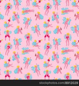 Valentine funny angels seamless pattern. Vector illustration in doodle style. Valentine funny angels seamless pattern. illustration in doodle style