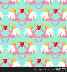 Valentine funny angels seamless pattern. Vector illustration in doodle style. Valentine funny angels seamless pattern. illustration in doodle style