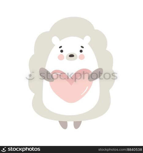 Valentine Funny vector hedgehog in hand drawn scandinavian baby style with heart. Outline drawing. Perfect for apparel, cards, poster, nursery decoration. Isolated illustration.. Valentine Funny vector hedgehog in hand drawn scandinavian baby style with heart. Outline drawing. Perfect for apparel, cards, poster, nursery decoration. Isolated illustration