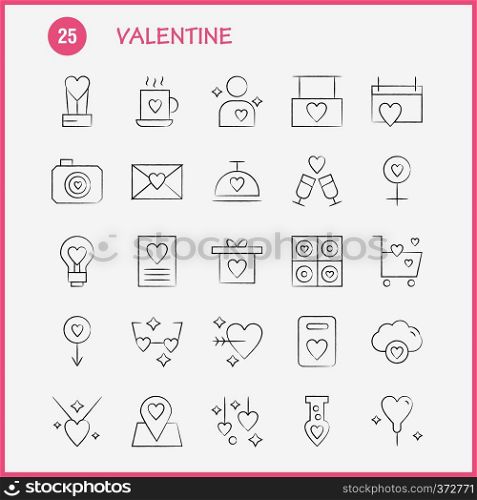 Valentine Hand Drawn Icon Pack For Designers And Developers. Icons Of Calendar, Love, Romantic, Valentine, Tea, Cup, Romantic, Valentine, Vector