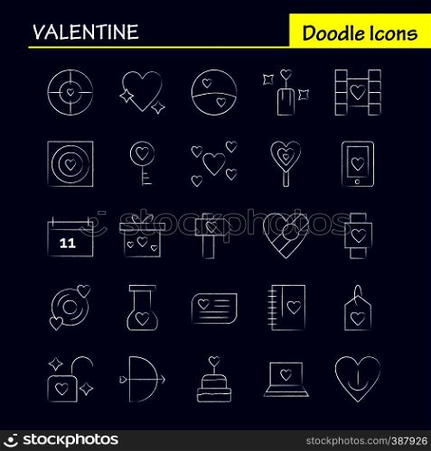 Valentine Hand Drawn Icon Pack For Designers And Developers. Icons Of Gift, Heart, Love, Romantic, Valentine, Ball, Heart, Love, Vector