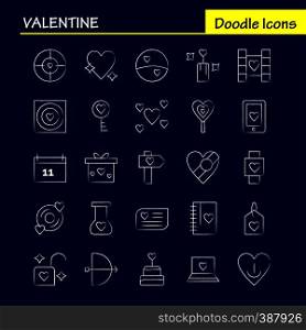 Valentine Hand Drawn Icon Pack For Designers And Developers. Icons Of Gift, Heart, Love, Romantic, Valentine, Ball, Heart, Love, Vector