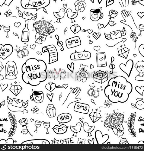 Valentine hand drawn seamless pattern background