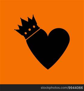 Valentine Heart Crown Icon. Black on Orange Background. Vector Illustration.