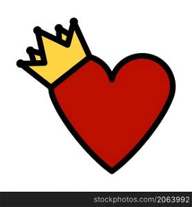 Valentine Heart Crown Icon. Editable Bold Outline With Color Fill Design. Vector Illustration.