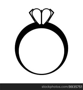 Valentine Heart Ring Icon. Black Glyph Design. Vector Illustration.
