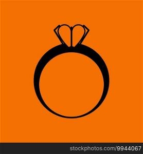 Valentine Heart Ring Icon. Black on Orange Background. Vector Illustration.