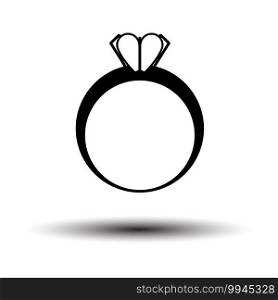 Valentine Heart Ring Icon. Black on White Background With Shadow. Vector Illustration.