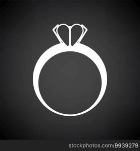 Valentine Heart Ring Icon. White on Black Background. Vector Illustration.