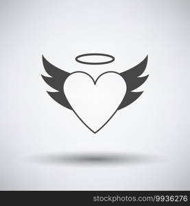 Valentine Heart With Wings And Halo Icon. Dark Gray on Gray Background With Round Shadow. Vector Illustration.