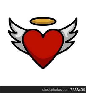 Valentine Heart With Wings And Halo Icon. Editable Bold Outline With Color Fill Design. Vector Illustration.