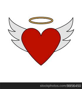 Valentine Heart With Wings And Halo Icon. Editable Outline With Color Fill Design. Vector Illustration.