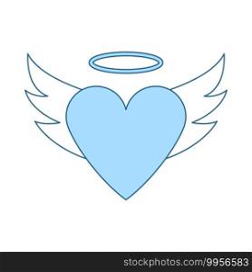 Valentine Heart With Wings And Halo Icon. Thin Line With Blue Fill Design. Vector Illustration.