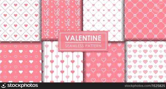 Valentine hearts seamless pattern set, Decorative wallpaper.