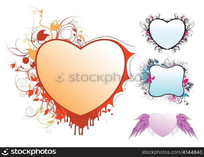 valentine hearts with grunge and floral