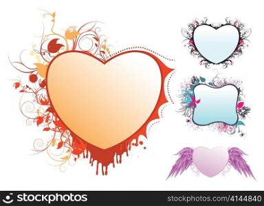 valentine hearts with grunge and floral