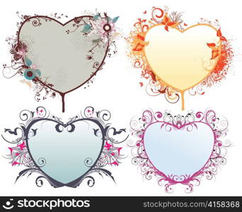 valentine hearts with grunge and floral