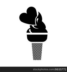 Valentine Icecream With Heart Icon. Black Glyph Design. Vector Illustration.