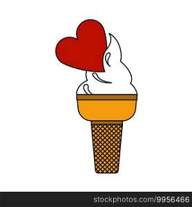 Valentine Icecream With Heart Icon. Editable Outline With Color Fill Design. Vector Illustration.