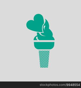 Valentine Icecream With Heart Icon. Green on Gray Background. Vector Illustration.