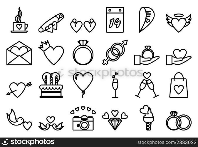 Valentine Icon Set. Bold outline design with editable stroke width. Vector Illustration.