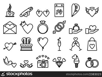Valentine Icon Set. Bold outline design with editable stroke width. Vector Illustration.