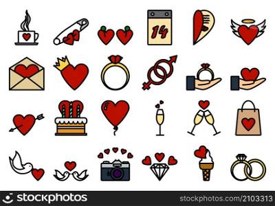 Valentine Icon Set. Editable Bold Outline With Color Fill Design. Vector Illustration.