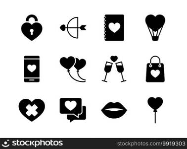 Valentine icon set. Happy valentine day with glyph style.