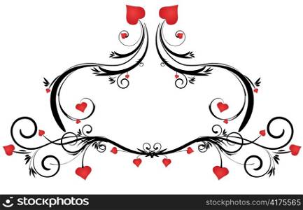 valentine illustration of a abstract floral frame with hearts